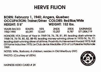 1991 Harness Heroes #29 Herve Filion Back
